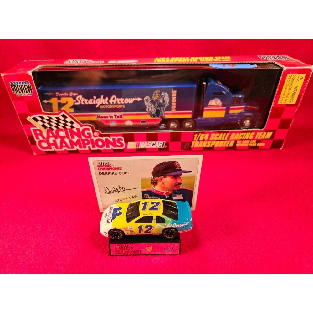DERRIKE COPE NASCAR TRANSPORTER BUNDLE w/MATCHING STOCKCAR & PLAYER CARD - NIB
